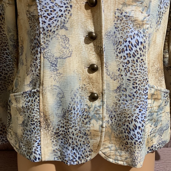 Spread Your Wings Blazer Jacket Animal Print Tan Brown Blue XS - Picture 2 of 16